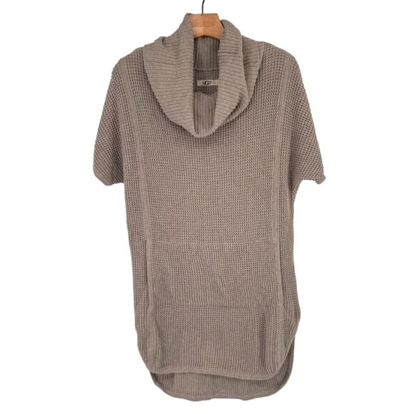 UGG Womens Selby Taupe Short Sleeve Turtleneck Sweater tunic size large cotton - Picture 2 of 13